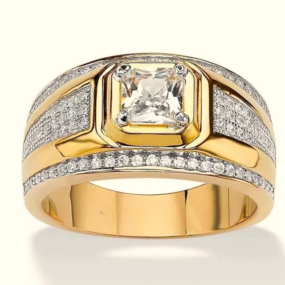 🆕 Men's Princess Cut 1.50 Ctw, Micro Pave Diamond Ring 18K Yellow Gold 🆕 - Picture 4 of 6